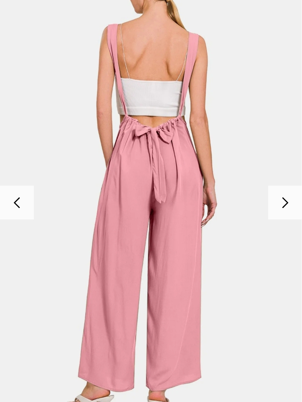 Zenana Outfitters Wide Leg Suspender Pants with Bow Back